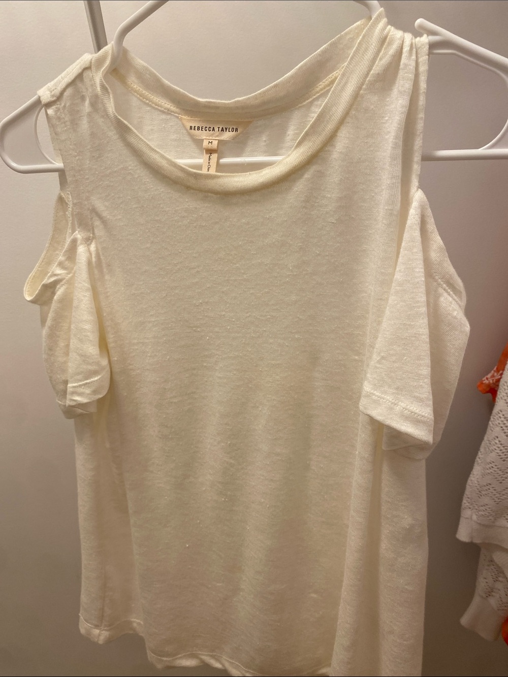 Rebecca Taylor Ivory Cold-Shoulder Short Sleeve Top
